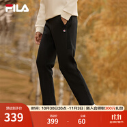 斐樂（FILA）官方男士長褲秋冬季款針織時尚直筒長褲子運動褲簡約通勤休閑長褲 【加絨款】正黑色-BK XL 180/88A