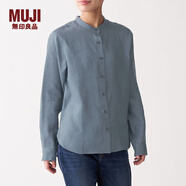 無印良品 MUJI 女式 亞麻水洗 立領(lǐng)襯衫 長(zhǎng)袖 740158 BCB08A0S 煙熏藍(lán)色 L