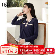 歐莎（OSA）白色長袖V領(lǐng)輕薄針織衫女裝2025秋新款小香風(fēng)上衣內(nèi)搭女可外穿 寶藍(lán)色E M