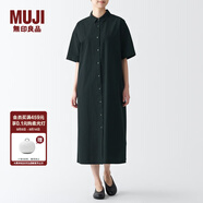 無印良品（MUJI）女式 涼爽 五分袖 襯衫連衣裙 BCL65C3S 襯衫裙裙子長裙 黑色 S(155/80A)