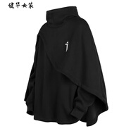 美安嘉美拉德社恐秋機能風(fēng)重磅高領(lǐng)斗篷衛衣男女連帽假兩件套頭披風(fēng)外套 黑色 XL