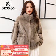 BESNOS意大利品牌貂皮大衣女短款整貂天鵝絨進(jìn)口皮草外套女2025新款冬 銀蘭 M