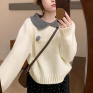 Jret甜美毛衣女2025冬季新款可愛(ài)淑女小翻領(lǐng)韓版百搭休閑顯瘦針織衫女 白色 S 建議80-95斤