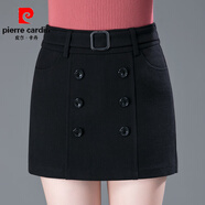 皮爾卡丹（pierre cardin）秋冬毛呢短褲女彈力松緊腰大碼寬松顯瘦百搭呢子裙褲加厚外穿靴褲 黑色 S 27碼(2尺0)