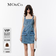 MO&Co.夏工裝風(fēng)背帶吊帶牛仔連衣裙辣妹摩安珂 牛仔藍(lán)色 S 160