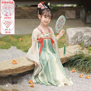 九能漢服女童夏季中國風(fēng)兒童連衣裙古風(fēng)公主裙古裝民族出演服裙子 綠色 140