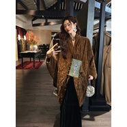 三吉黑花【古蘭朵】傳統(tǒng)侗族刺繡絲絨抓皺長袍外套女2025新款秋 敦煌咖 S