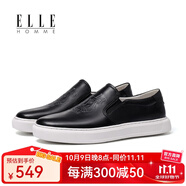ELLE HOMME休閑鞋款透氣樂(lè )福鞋牛皮一腳蹬系列休閑皮鞋開(kāi)車(chē)鞋豆豆鞋 黑色升級版HJH23221000 39 偏大建議拍下一碼