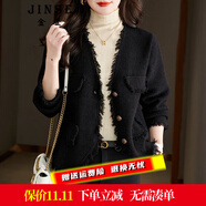 金澀短外套女士秋冬款蝙蝠袖新款棒球服女休閑開(kāi)衫寬松外搭小香風(fēng)上衣 黑色 均碼