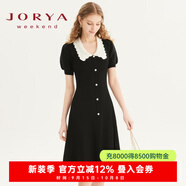卓雅周末（JORYA weekend）24夏新款浪漫撞色鉤花V領(lǐng)泡泡袖收腰針織連衣裙EJWDBM20 黑色 S
