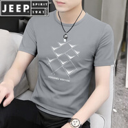 JEEP SPIRIT23夏新款莫代爾冰絲短袖t恤男士夏季速干半袖體恤上衣服男 075款-淺灰 XL (135-150斤合身)