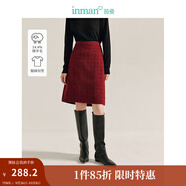 茵曼（INMAN）法式小香風(fēng)包臀半身裙秋女裝高級(jí)感修身顯瘦一步裙子 酒紅色 M