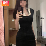 賞峰純欲風辣妹設計感美式t恤裙修身顯瘦包臀短裙運動休閑連衣裙女夏 黑色【優(yōu)質面料】高品質 S