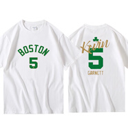 OLOEY狼王加內特凱爾特人5號籃球t恤綠軍籃球訓練服男女純棉圓領(lǐng)短袖 白色1 S 70-95斤