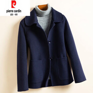 皮爾卡丹秋冬新款赫本風(fēng)雙面絨大衣女短款小個(gè)子羊毛呢外套短款 藏青色 2XL 125-140斤