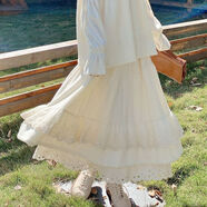 正其心森女系毛呢半身裙白色蛋糕裙女百搭秋冬蕾絲長(cháng)裙日系文藝裙子 白色 M