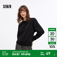 森馬（Semir）衛衣女基礎款慵懶簡(jiǎn)約圓領(lǐng)寬松套頭衫秋季溫柔純色打底衫百搭 黑色90001 M