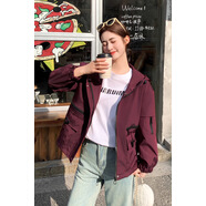 FKFX新款沖feng衣外套短款女2025新款韓版休閑春秋連帽工裝寬松百搭外 安哥拉紅色 M （80-100斤）