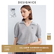 迪賽尼斯（DESIGNICE）2024年夏季新款醋酸通勤風(fēng)氣質(zhì)POLO領(lǐng)薄款短袖毛針織衫女 灰色 S