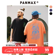 潘·麥克斯（PANMAX）PANMAX大碼短袖男重磅印花T恤男裝百搭情侶半袖美式潮牌加大寬松 黑色 6XL