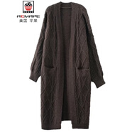 AEMAPE長(cháng)款毛衣外套女2025新款復古麻花毛衣外套慵懶風(fēng)加厚針織開(kāi)衫 咖啡色 L (105-115斤拍)