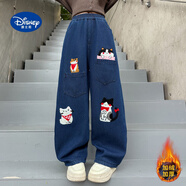 迪士尼（Disney）女童褲子秋冬季2025新款大兒童牛仔褲加絨加厚小孩超好看長褲外穿 藍(lán)色 2587 140 cm 建議身高135cm左右