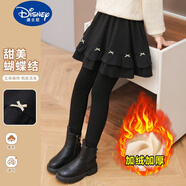 迪士尼（Disney）女童褲裙加絨冬裝新款兒童假兩件裙褲外穿中大童一體絨加厚打底褲 黑色【加絨加厚】 110