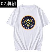 C2潮朝丹佛掘金隊T恤衫短袖約基奇15號穆雷27號球衣男女夏純棉半袖衣服 白色 S