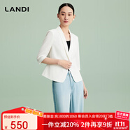 藍(lán)地（LANDI）[禪意光澤]優(yōu)雅氣質(zhì)修身短款小西裝外套女五分袖夏新品 純白色 S
