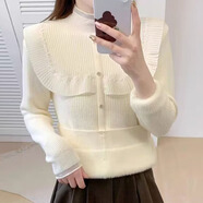 香影純蕾絲半高領(lǐng)加絨加厚毛衣女內搭2024新款秋冬一體絨針織打底衫上衣 白色 M  (建議95-105斤)