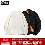 馬登工裝美式空中MA1飛行員夾克軍事風(fēng)短款外套復(fù)古棒球服男潮秋上衣 黑色MA1+米白長T S