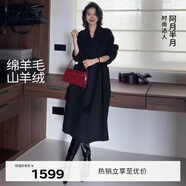 伊芙麗（eifini）蔣欣代言【高智大衣】設(shè)計(jì)感黑天鵝雙面呢羊毛大衣冬裝毛呢外套 黑色 S