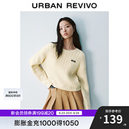 UR秋季新款女裝復古慵懶風撞色字母絞花針織衫UYY940038 卡其 XL