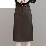 夏典素訂女王（SE.PSTP）2025秋冬新款開(kāi)叉PU皮裙女高腰過(guò)膝中長(cháng)款氣質(zhì)a字包臀時(shí)尚一步裙 咖色今年流行的輕奢品牌 S 95斤以下
