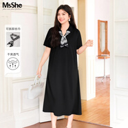 慕姍詩怡（MsShe）【送絲巾polo裙】大碼女裝2025秋裝胖mm遮肚子巨顯瘦連衣裙 【短袖POLO領】黑色現(xiàn)貨 4XL