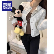 羅蒙（ROMON）韓系奶藍溫柔軟糯麻花短款毛衣女糖果色圓領(lǐng)針織開(kāi)衫外套春秋款 白色 M