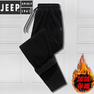 JEEP SPIRIT300斤胖子加肥加大碼運動(dòng)褲男加絨衛褲400斤超大號寬松直筒褲12XL 加肥加大碼男裝平口黑色 加絨 L (100-125斤)