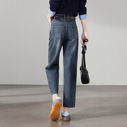 索菲絲爾（SOFSIL）純棉高腰九分牛仔褲女2025秋季時(shí)尚寬松百搭顯瘦哈倫褲 灰藍 26