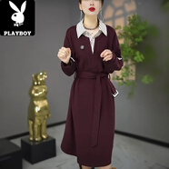花花公子（PLAYBOY）原創(chuàng  )設計師款高貨秋冬歐版洋氣加厚連衣裙遮肉顯瘦連衣裙媽媽裝 078安可拉紅  送運費險   L 106-115