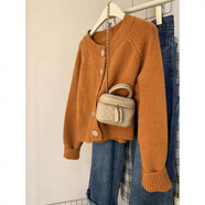 俞兆林（YUZHAOLIN）時(shí)尚減齡針織開衫毛衣女2025秋冬新款韓系短款軟糯洋氣針織毛衣女 南瓜橘色 S 建議80-95斤