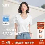 森馬（Semir）短袖t恤女涼感抗菌正肩修身2025夏顯瘦V領(lǐng)白色打底衫109325100002