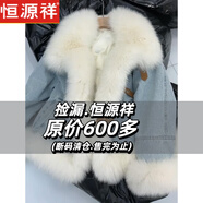 恒源祥韓版大毛領(lǐng)藍(lán)色羽絨牛仔仿皮草大衣冬季名媛輕奢感加絨保暖外套女 藍(lán)色外套(白色毛領(lǐng)) M