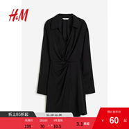 H&M女裝連衣裙秋季復(fù)古翻領(lǐng)氣質(zhì)長(zhǎng)袖通勤襯衫式休閑連身裙1187810 黑色 XS 155/80