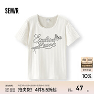 森馬（Semir）短袖T恤女短款字母花邊修身正肩2025夏新款鏤空提花上衣甜美 米白10301 S