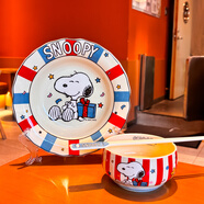 史努比（SNOOPY）條紋2025年新款陶瓷碗筷餐具飯碗碟子菜盤(pán)二人食套裝禮盒裝 史努比碗筷盤(pán)-藍色