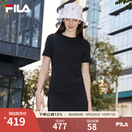 FILA 斐樂官方女子針織連衣裙2025夏季新款時(shí)尚簡約修身連身長裙 正黑色-BK M 165/84A/M