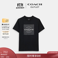 蔻馳（COACH）奧萊男士男裝經(jīng)典標志SQUARE T恤春夏款短袖 黑色 2XL