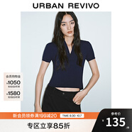 UR2025秋季新款女裝時髦鏤空系帶修身短袖針織衫UYV950018 藏青 XS