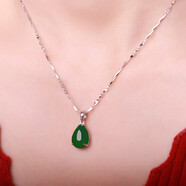 蘭憐S925鑲天然和田玉項鏈 女鉑金水滴碧玉吊墜 綠翡翠鎖骨鏈簡(jiǎn)約 天然和田碧玉單吊墜
