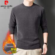 皮爾卡丹（pierre cardin）品牌雪尼爾長(cháng)袖T恤男士秋冬季新款圓領(lǐng)針織毛衣加絨保暖打底體恤t 黑色2260加絨 加厚 L 170【建議體重115-140斤】